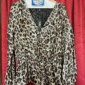White House Black Market Leopard Print V-Neck Blouse - Brown & Black